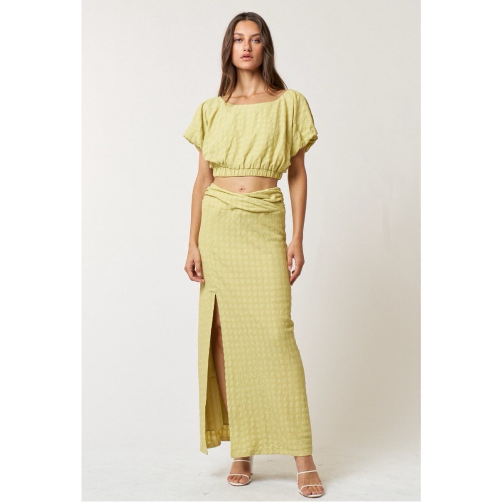 190 • Light Green Textured Stretch High Waist Skirt & Top Set